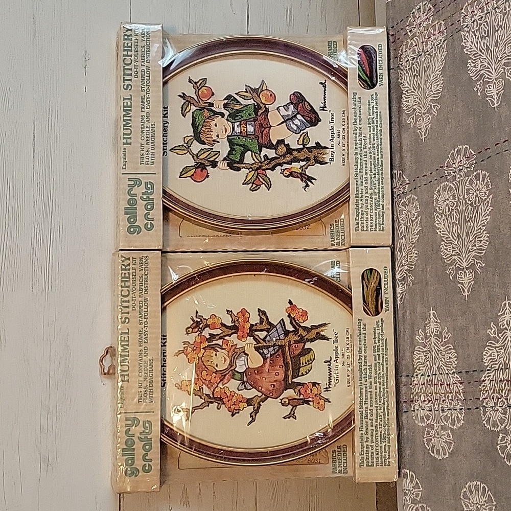 Vintage | 1976 NIB Hummel Stitchery "Girl & Boy in Apple Tree" Cross-stitch Kits